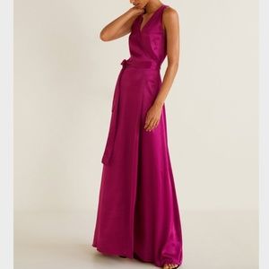 Mango Fuchsia Satin Wrap Dress